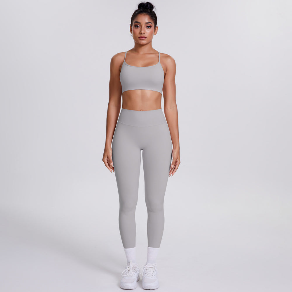 New criss-cross strap sports bra and leggings set - cloud-soft, quick-dry, compression yoga outfit for outdoor running and fitness