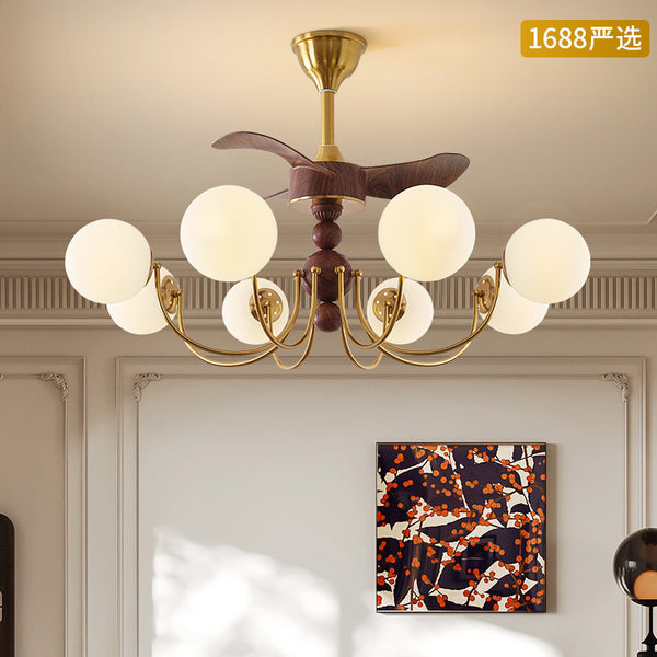 [Strict selection] French medieval magic bean chandelier integrated ceiling fan light retro living room fan light chandelier dining room light