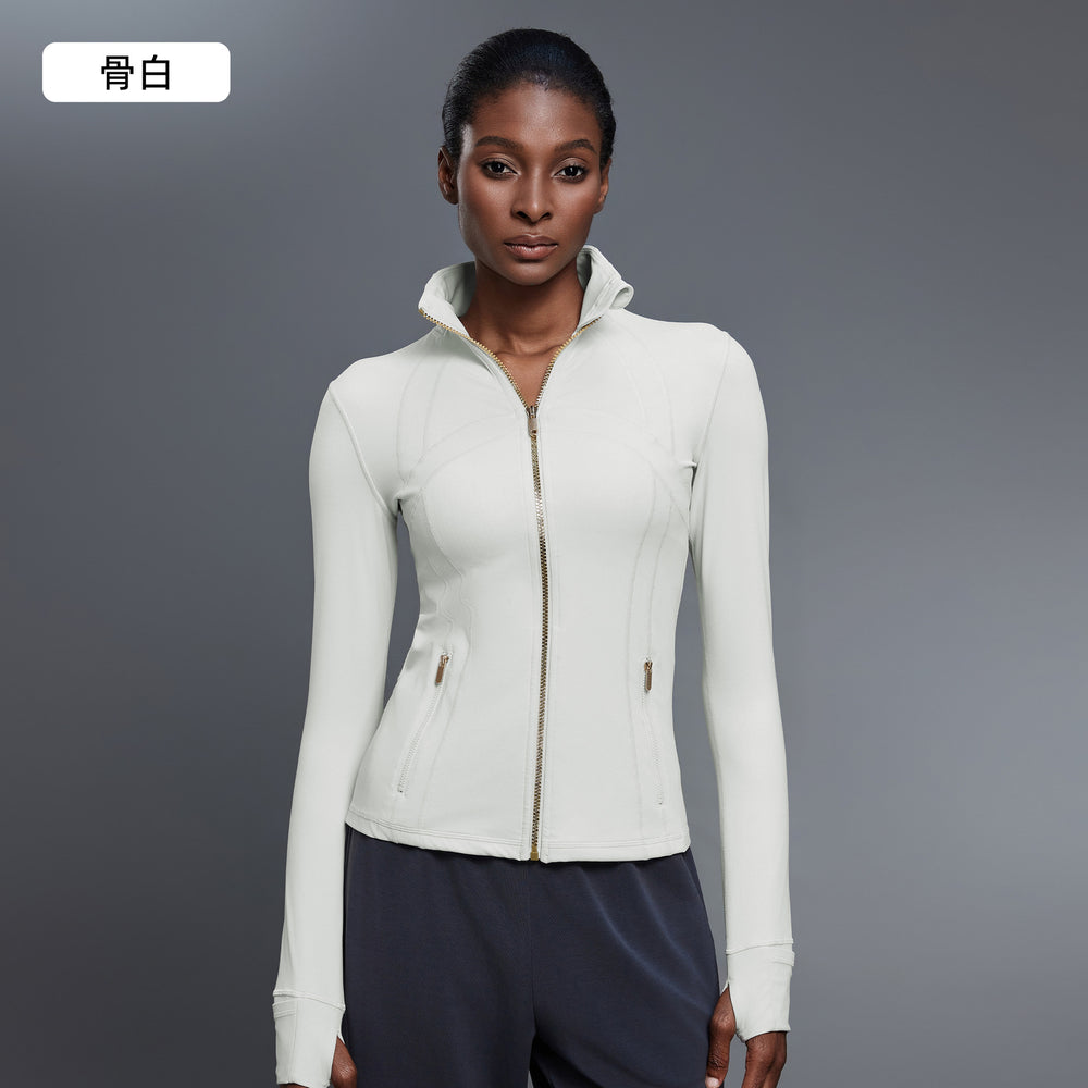 Stand collar zipper yoga wear outwear women's cardigan running sports jacket waist slimming look fitness wear daw182-2