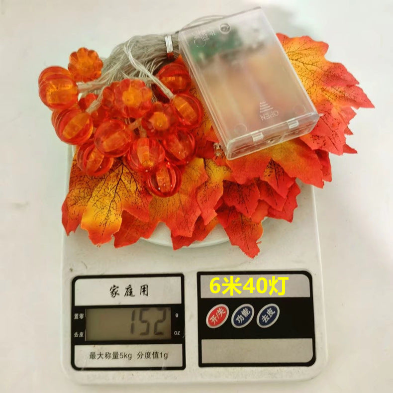 New LED Simulation Maple Leaf Pumpkin Light String Battery Box Remote Control Halloween Thanksgiving Yard Party Decoration Light
