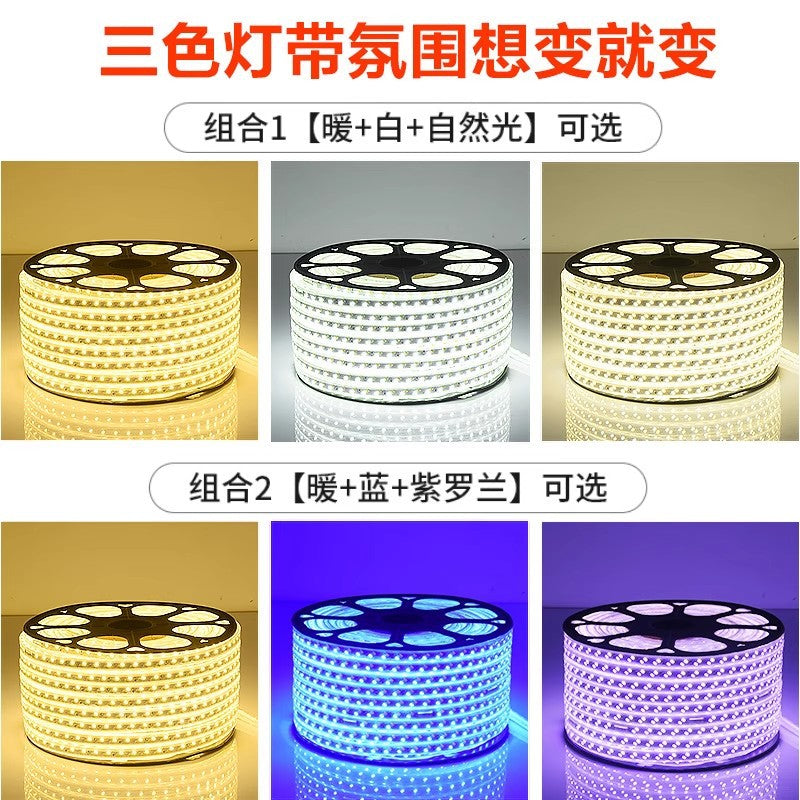 Led strip lights, tri-color dimmable, home use, color changing, living room ceiling, 220v outdoor waterproof rgb flexible strip lights