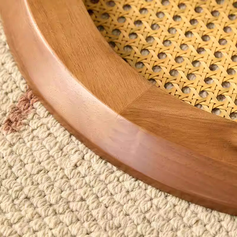 Solid wood rattan coffee table, medieval for home bedside living room, colorful style side table, rattan rubber wood round private residence