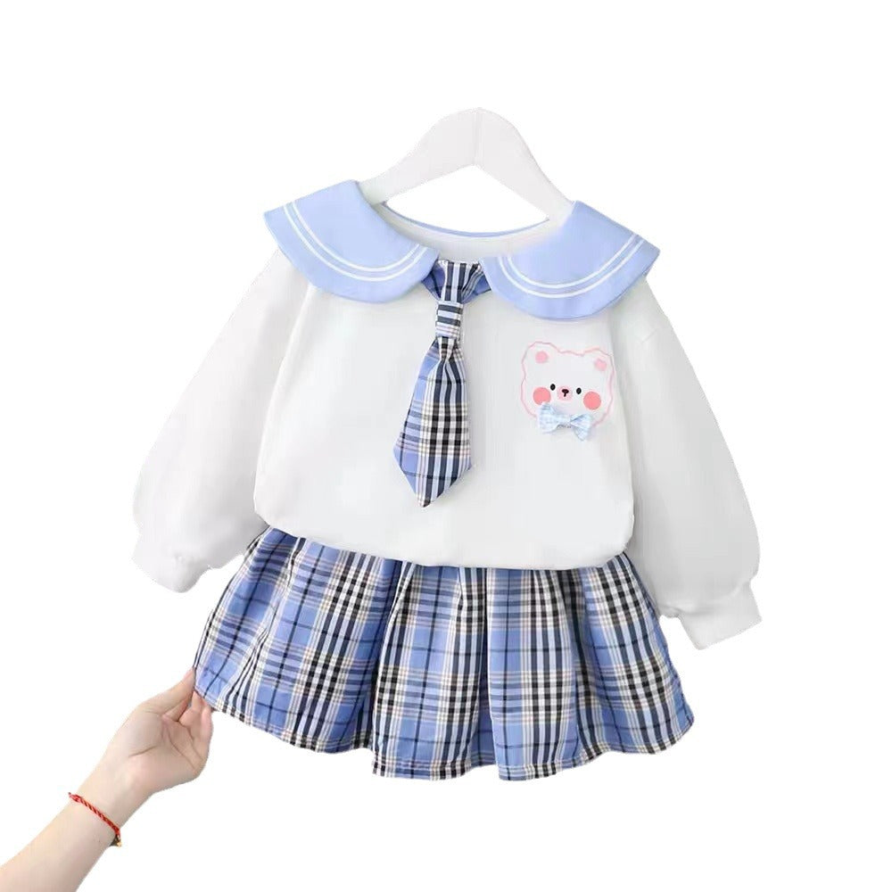 Baby girl spring/autumn outfit set - stylish korean fashion dress and pants set for toddlers