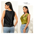 summer new satin ruched neck solid color sleeveless tank top - wholesale european and american style sleeveless tops