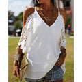 summer new european and american style lace off-the-shoulder v-neck camisole loose casual top women's clothing