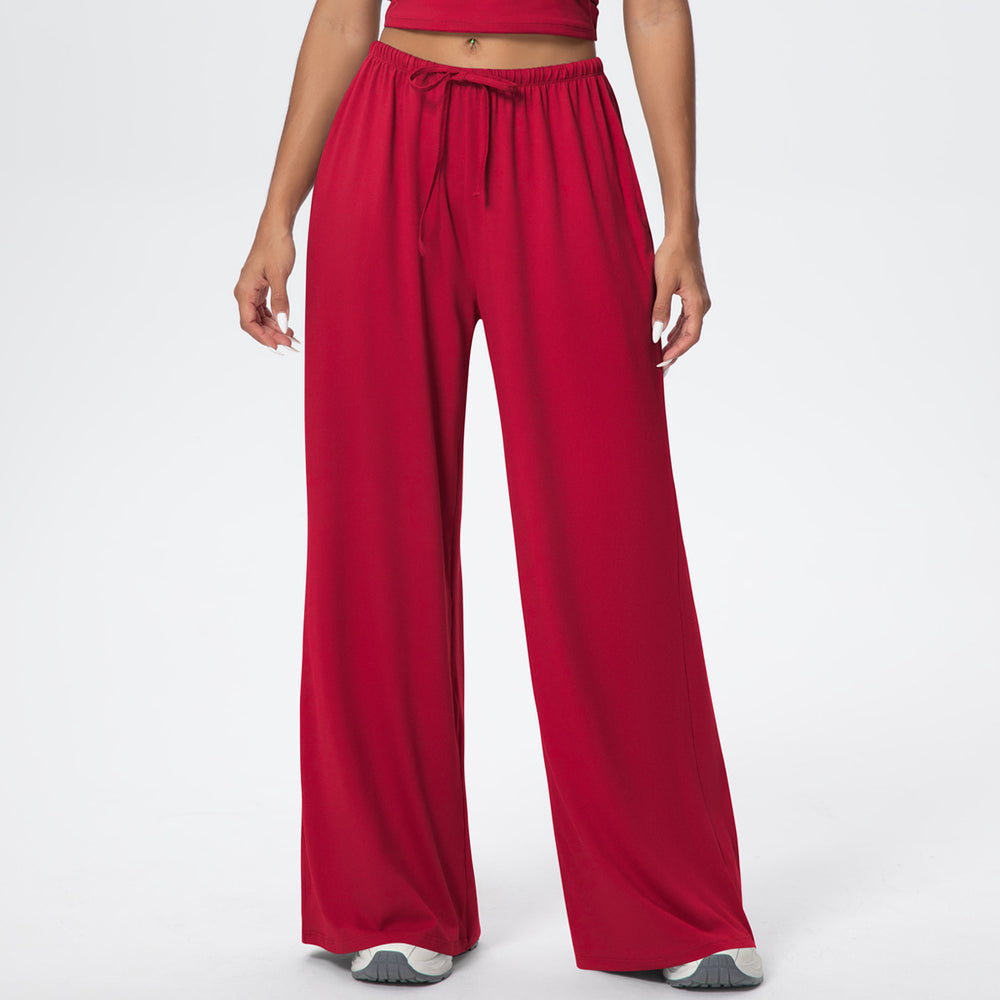 New brushed fabric tie-up long sleeve sports bra with open back, drawstring wide-leg loose pants, outdoor casual fitness outfit