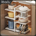White kitchen storage rack - pot organizer, multi-functional, multi-tier, under-cabinet, sink organizer, layered pot rack