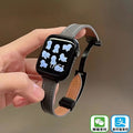 Genuine leather magnetic clasp black - includes silicone strap - supports bluetooth calling - dual payment - message notifications