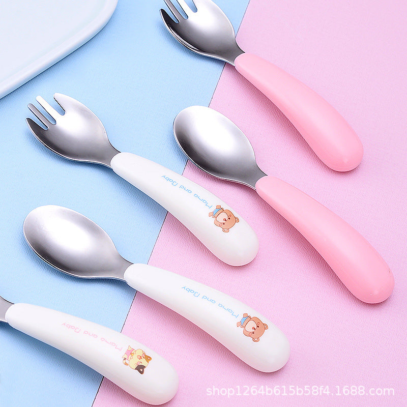 Cartoon 304 stainless steel children's tableware spoon fork box three-piece set baby tableware mother and baby gifts fork and spoon