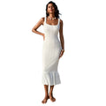 hollow-out knit cami dress - women's european & american style vacation dress, slim fit, ruffle hem bodycon maxi dress