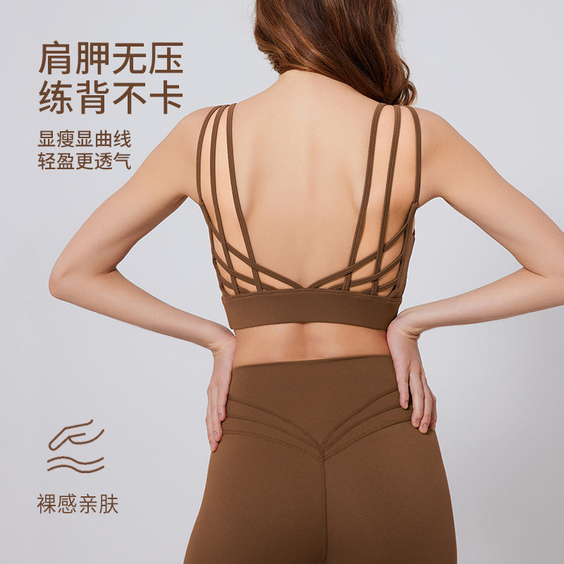 European and american sexy camisole sports bra for women - shockproof, beautiful back, yoga tank top, elastic, breathable sports bra for running