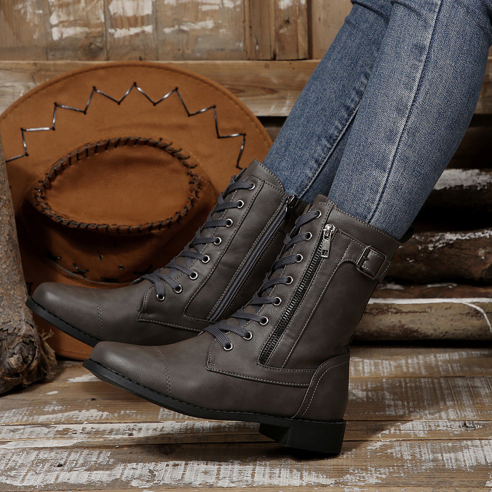 Exportplus sizefashionflatscasual round toe fashionboots belt buckle knee sockspure color  leather boots
