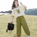 Girls' summer outfit  new short-sleeve t-shirt, middle-to-large children's summer trendy set, kids' clothing for girls