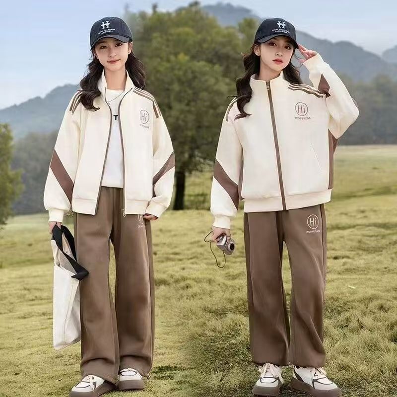 Girls' spring trendy outfit set - new  styles for big kids: fashionable and stylish sporty spring clothes, two-piece set for students