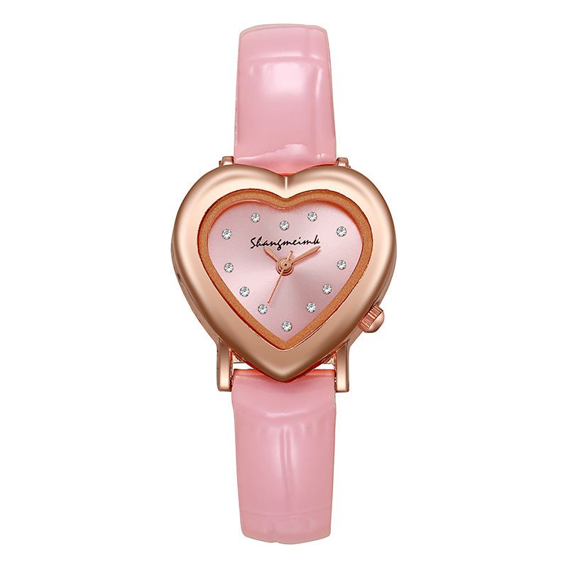 Women's fashionable minimalist vintage heart-shaped quartz watch - petite student watch, fashion watch