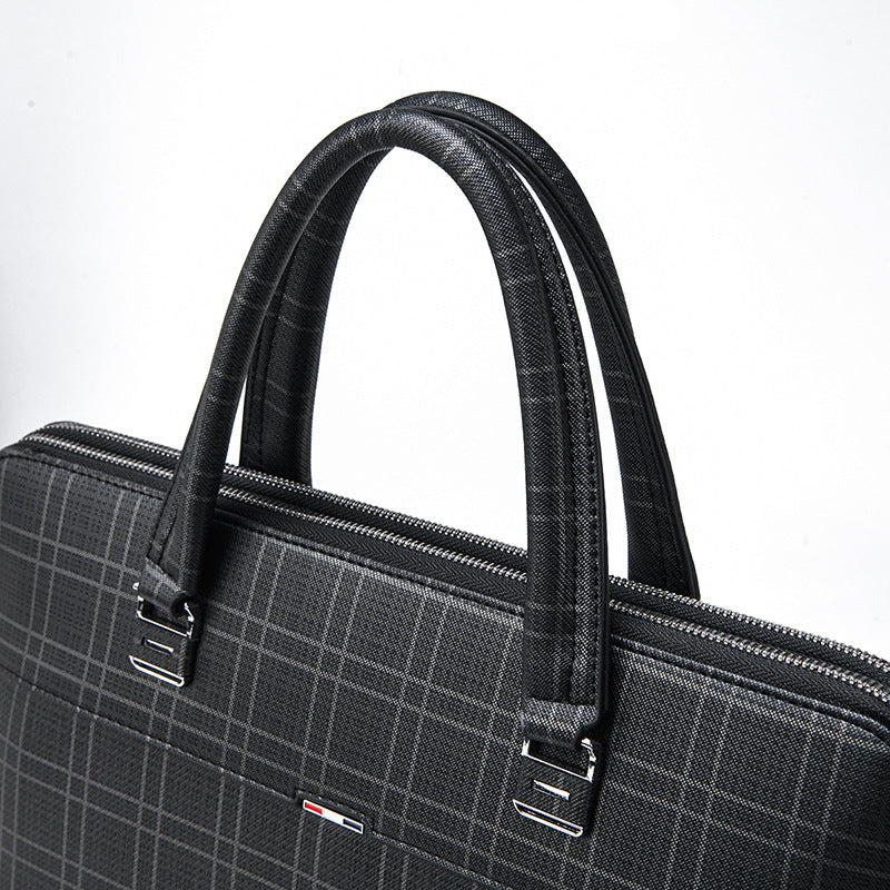 Business handbag men's bag new Korean version fashion plaid horizontal computer bag shoulder bag messenger bag briefcase