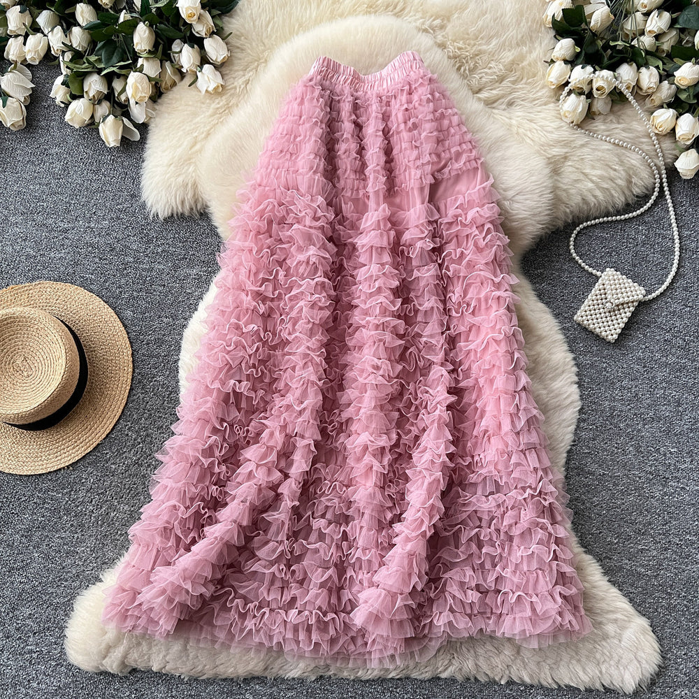 K-style high waist a-line sweet skirt women's multi-layer cake skirt slimming look tutu skirt work clothingsweet mid-length skirt