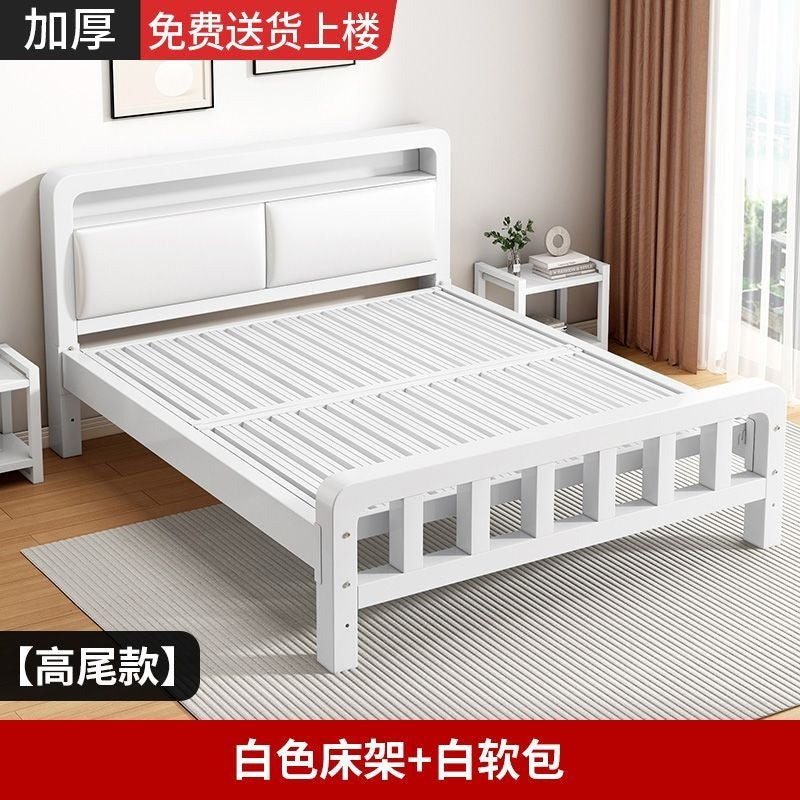 Wrought iron bed double bed for home bedroom kids small apartment single thickened reinforced iron frame bed soft package for rental room