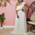 C8518export women's clothing slanted shoulder backless ruffles sexytops pleated wide-leg pants suitfashiontwo-piece set