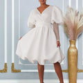 D495   european and american foreign trade women's v-neck flared bubble sleeve evening gown bridesmaid dress