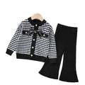 Girls' knitted sweater two-piece set,  autumn/winter new arrival, houndstooth pattern, little girl's cardigan and knit sweater outfit