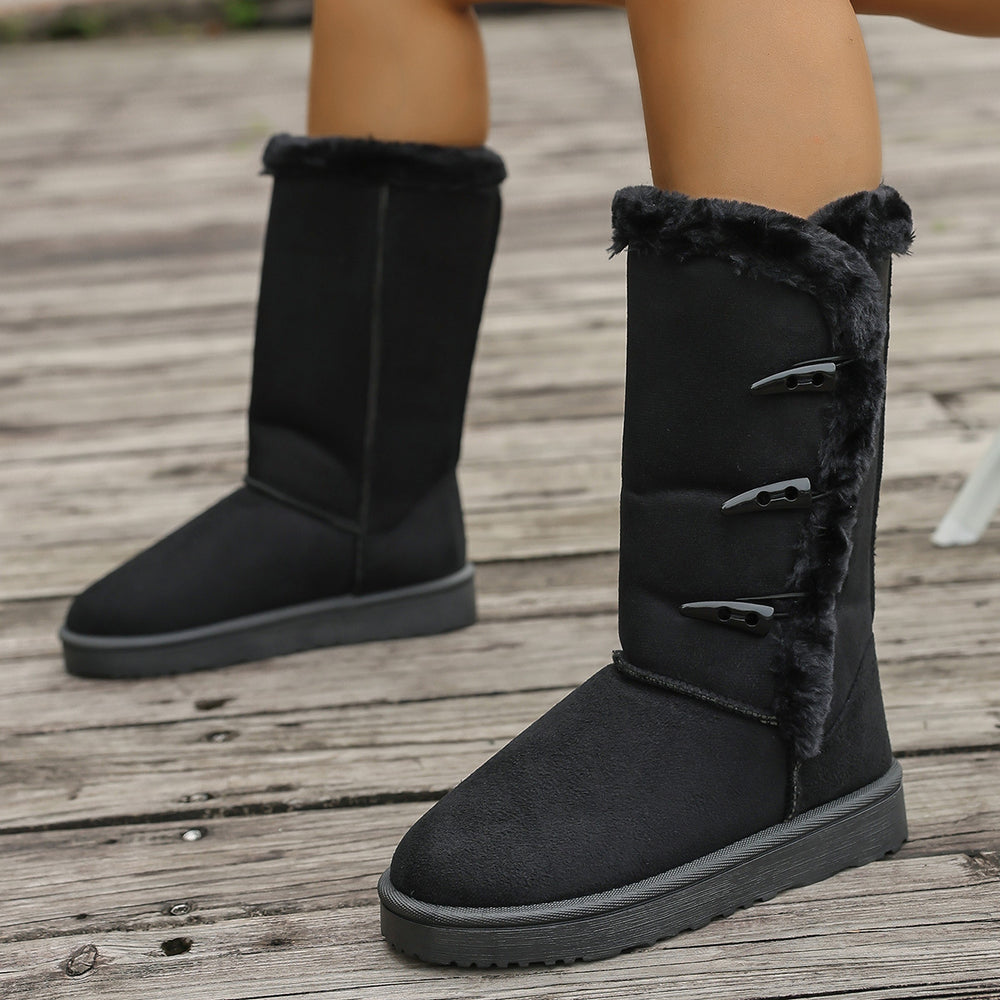 winter new round toe retro toggle closure fleece-lined thickened warm flat cotton shoes snow boots women's wholesale