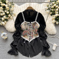 spring/summer new arrival: designer retro floral tie-up vest overdress, midi a-line puff shirt dress