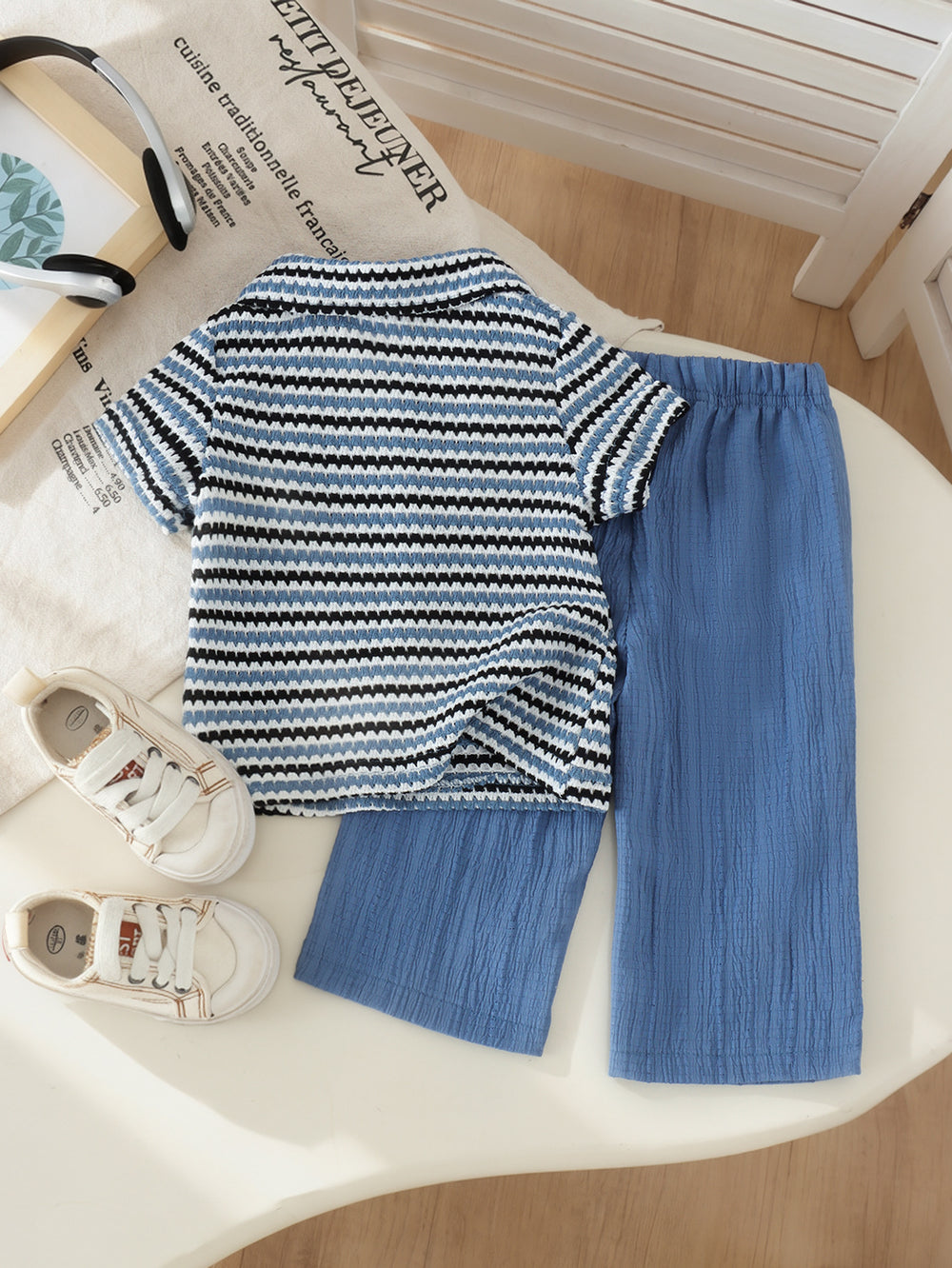 Children's clothing cross-border european and american girls stripes t-shirt + blue pants two-piece set children's clothing
