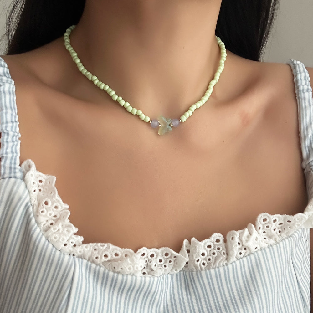 Fashion cross-border e-commerce jewelry fashion resin beads handmade necklace sweater chain easiest for match butterfly clavicle chain pendant