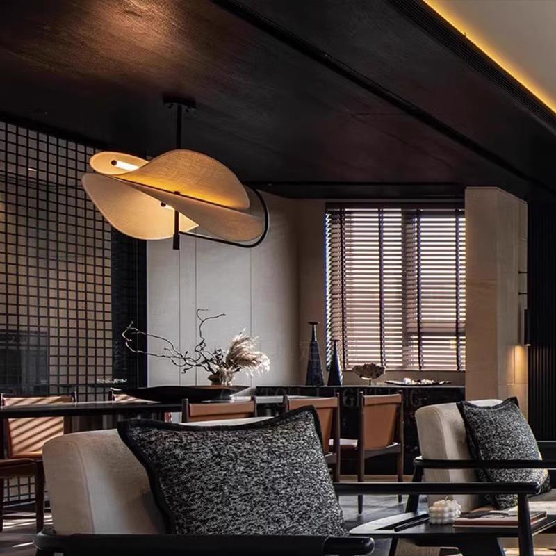 Wabi Stillwind Chandelier Hotel B & B Restaurant Private Room Fabric Chandelier New Chinese Creative Model Room Living Room Art Light