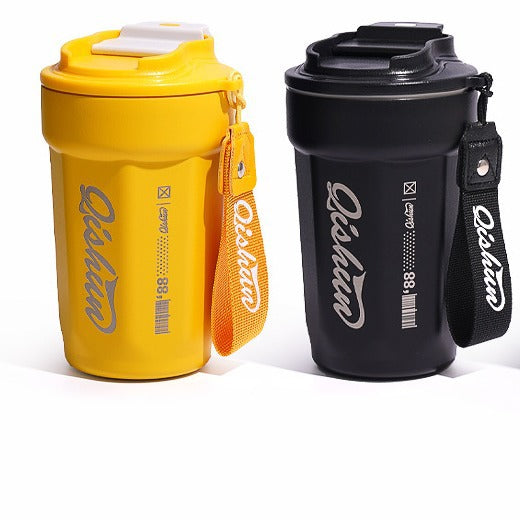 Simple 316 stainless steel octagonal coffee mug - portable cola cup with carry strap, outdoor car vacuum insulated tumbler - customizable