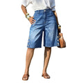 Fashionjeans women's high waist side button wide leg half length pants dark blue washed side button loosejeans