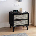 Rattan bedside table wooden cherry color walnut color log color scandinaviancasual style mini solid wood storage cabinet
