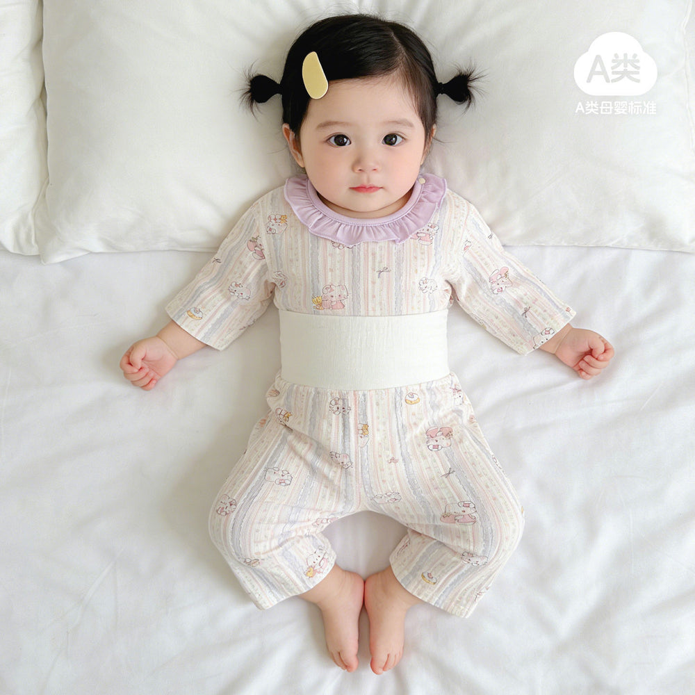 Baby pajamas pure cotton thin kids home clothes summer boys and girls three-quarter sleeves air-conditioning clothes high waistseparatessuit