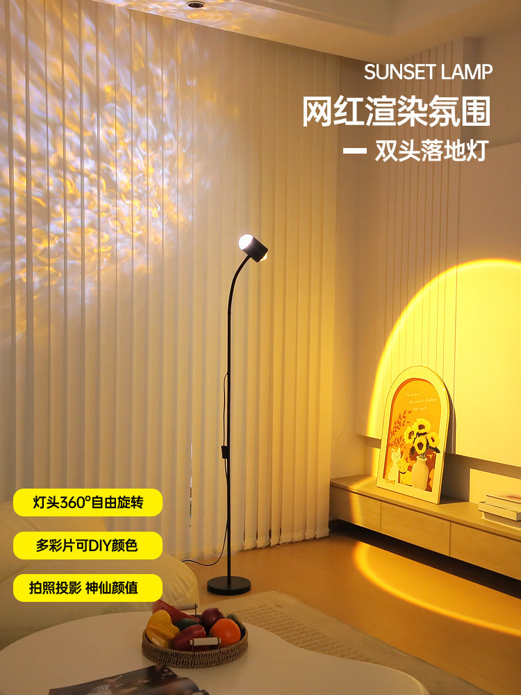 Water ripple ambient light Internet celebrity double head sunset lamp table lamp floor lamp living room live stream background sunset lamp