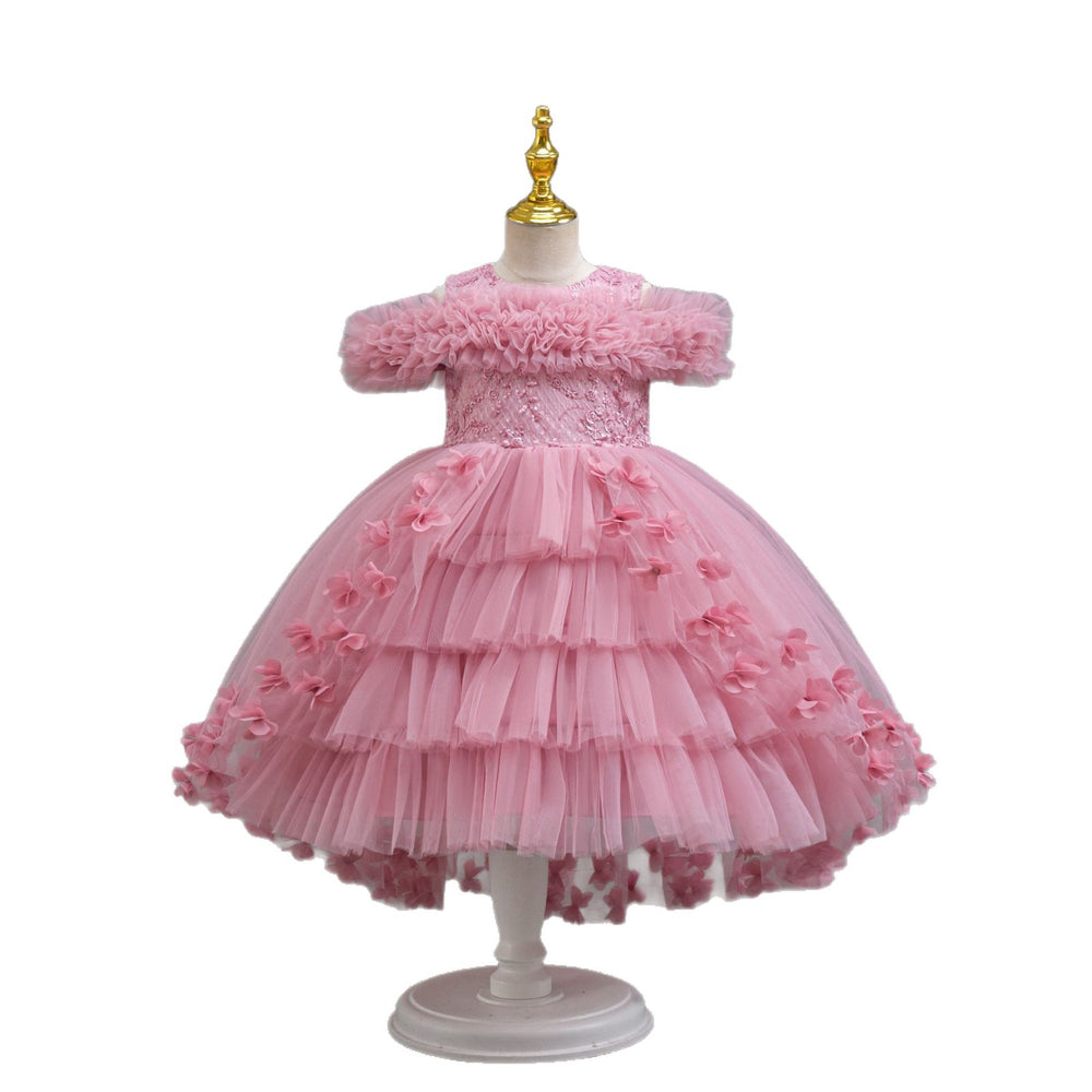 Ready-to-ship new children's formal dress - floral train princess dress for little girls, perfect for piano recitals and performances