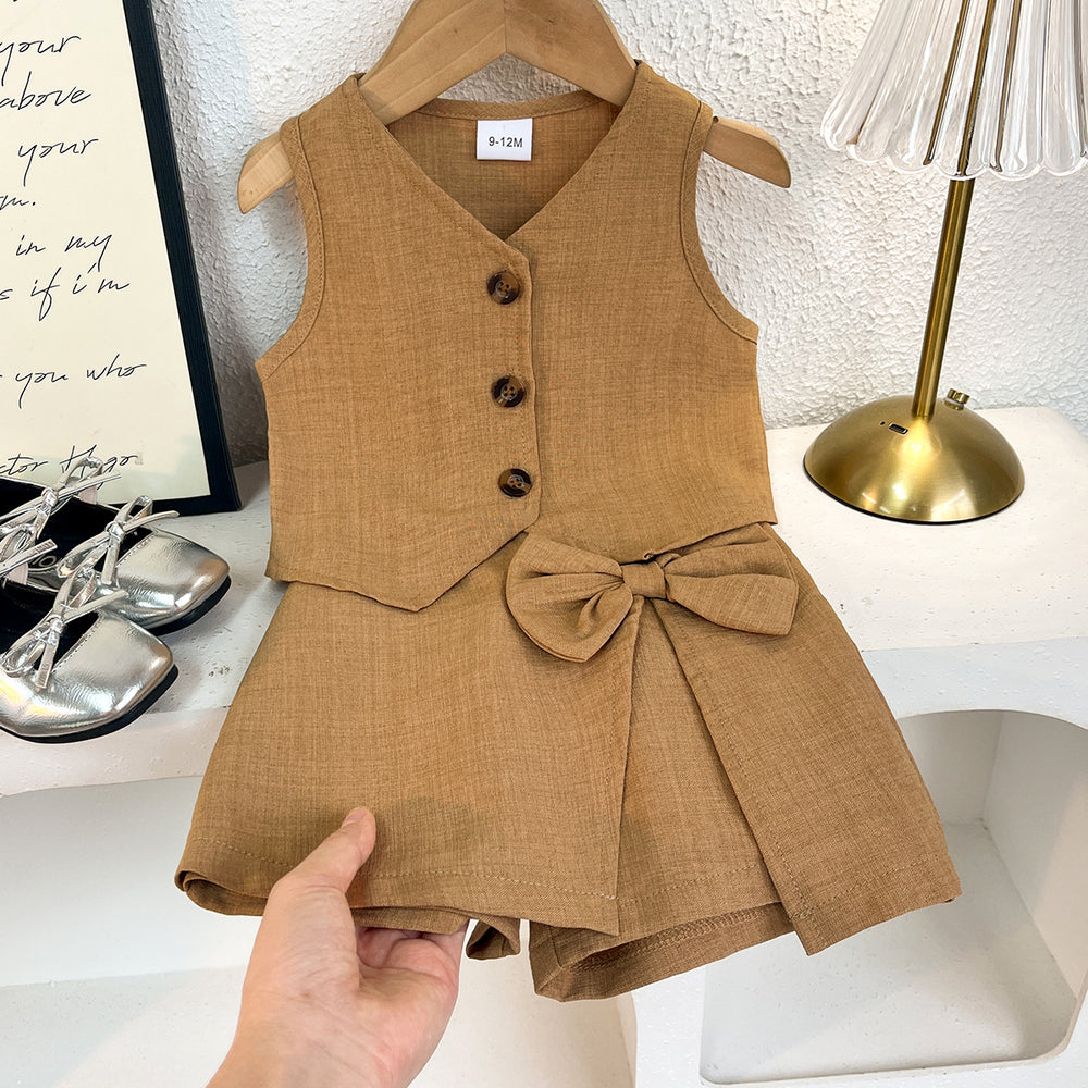 Baby clothing kids set children outfit brown vest + shorts two-piece set