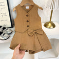 Baby clothing kids set children outfit brown vest + shorts two-piece set