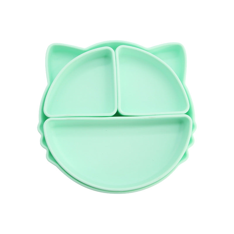 Children's silicone grid plate set cat rabbit bear cute wind portable tableware baby complementary food training bowl set