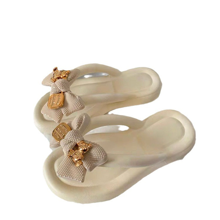 Women's soft sole slides - "cloud-like" comfort, perfect for summer 2025! cute bow detail, sweet beach flip-flops