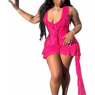 Sexy Hottie Y2K Mini Dress Women's Neck Halter Fringe Cocktail