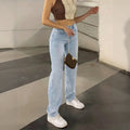 Fashion washed straight-legjeans women's high waistslimming lookloosedraped wide-leg mop pantseasiest for matchcasualpants
