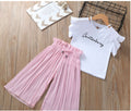 summer new arrivals: girls' letter print flutter sleeve top & wide-leg pants two-piece set (sizes 4-14y)
