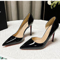 Yx sexy patent leather black red sole shoes - work commute pointed toe stiletto heels - elegant high heels - nude single shoes for women