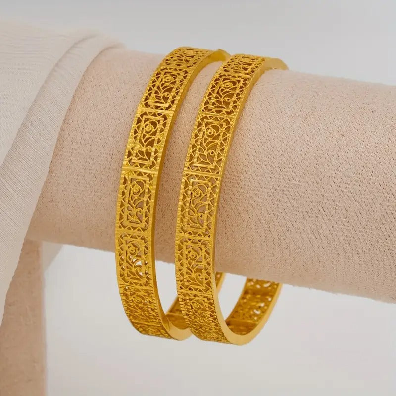 Middle eastern filigree openwork gold bangle, 66mm inner diameter, vintage court style carved bracelet, women's jewelry wholesale