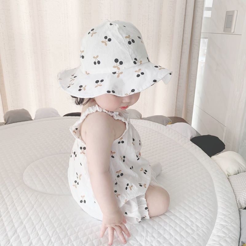 Infant summer sling baby breathable full printed cherry pattern romper pullover hooded pure cotton breathable romper