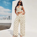 Women's off-white polka dot print high-waisted wide-leg denim pants - hot girl style casual trousers - new  collection