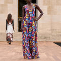 summer new women's fashion: european and american style cross-border dress - stylish and elegant geometric print slip maxi dress