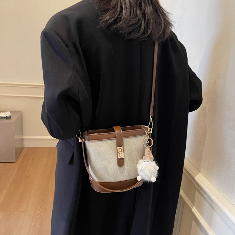 ins texture handbag women's 2025 new fashion small bag retro bucket bag shoulder bag messenger bag