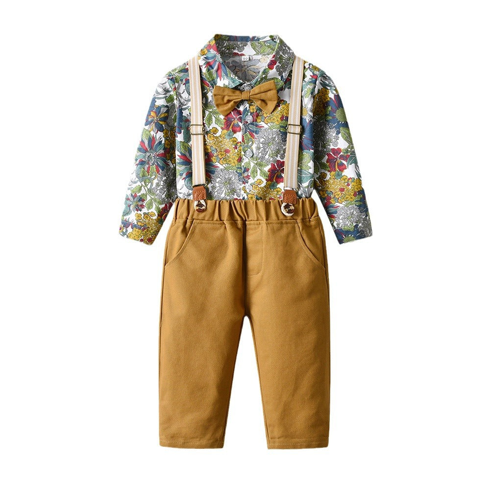 European and american style boys' formal wear - spring/autumn first birthday baby beach floral shirt set - boys' flower boy outfit - children's suit